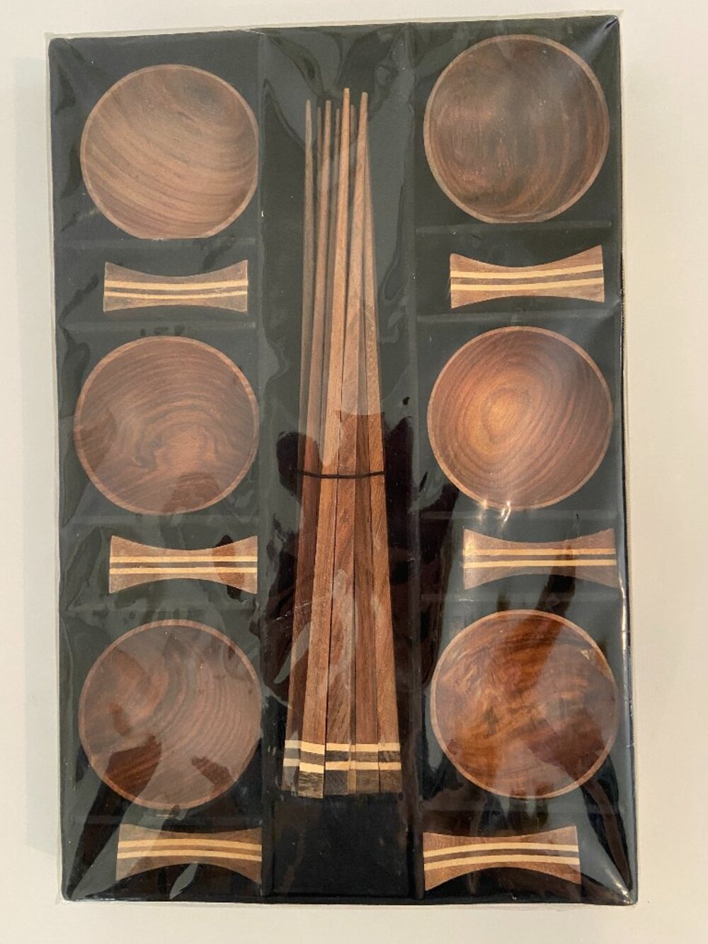 Eziba Gold Silk Wooden Chopstick & Dipping Bowl Gift Set